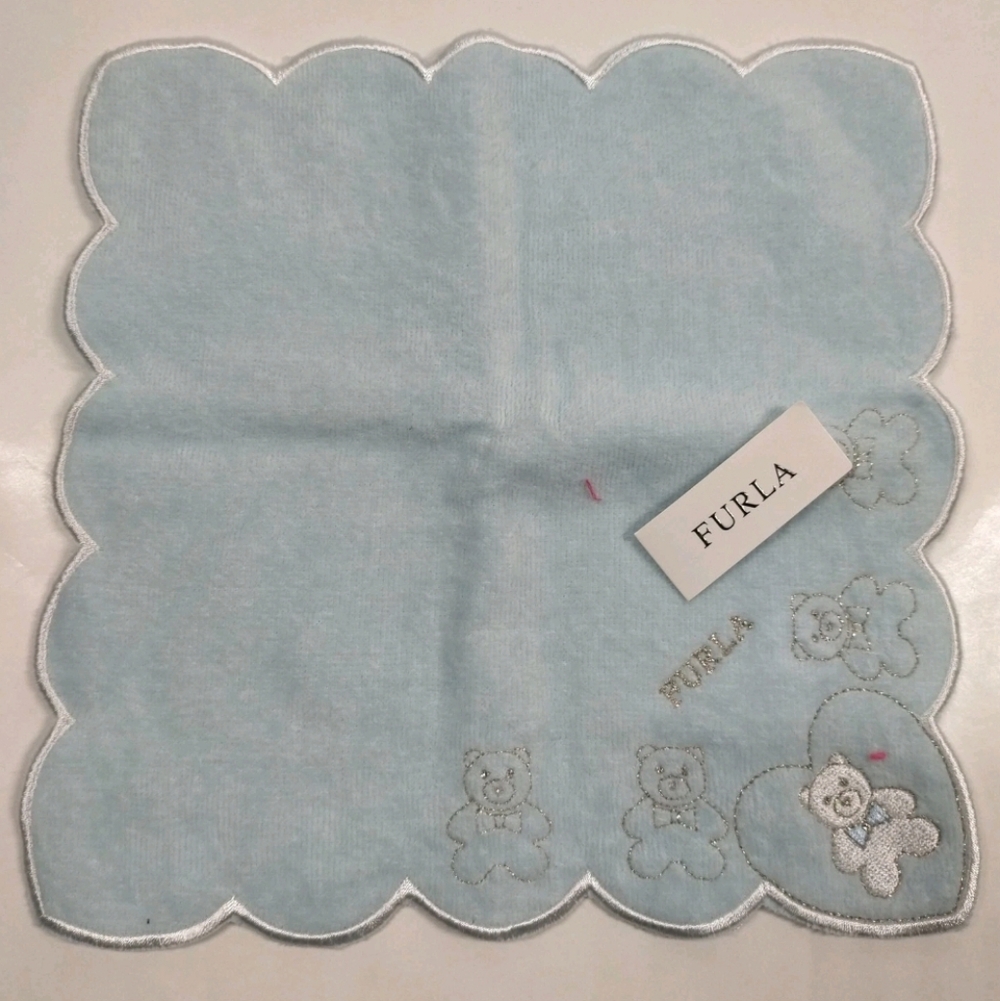 Furla Luxury Baby Boy Wash Cloth NWT Terry Cloth Scallop Edge Teddy Bear